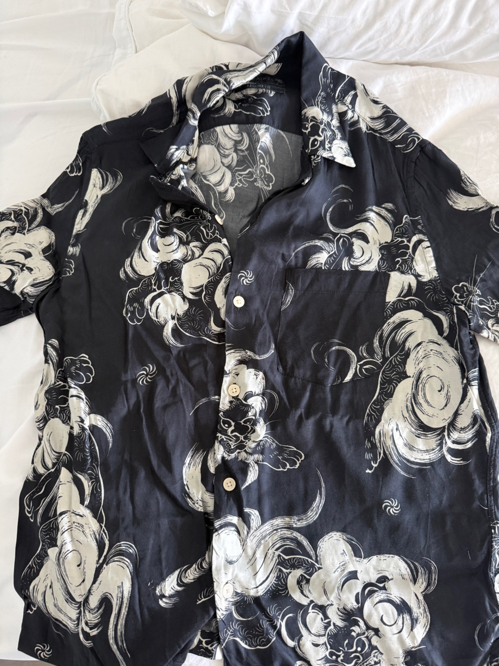 All Saints Black Shirt with Cream Graphic Print